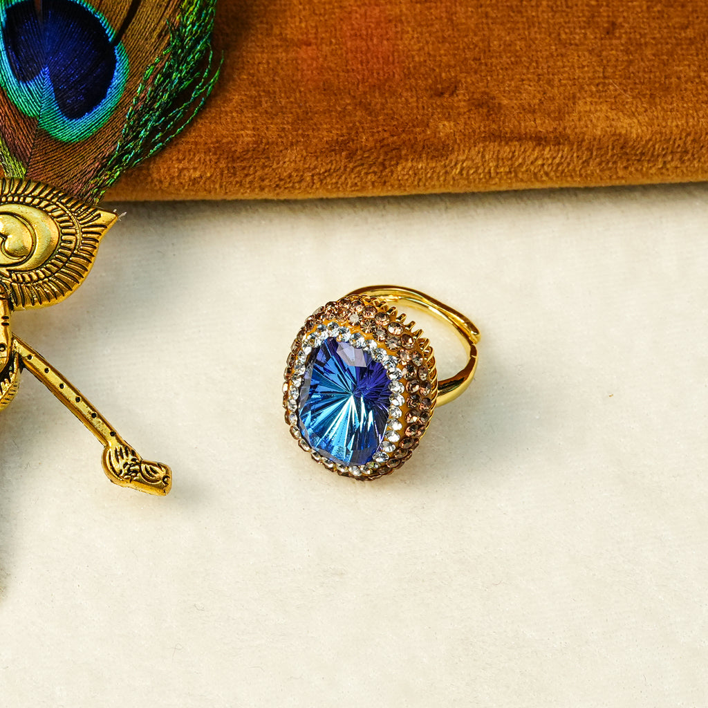 18K Gold Plated Crystal Statement Anti-Tarnish Waterproof Ring