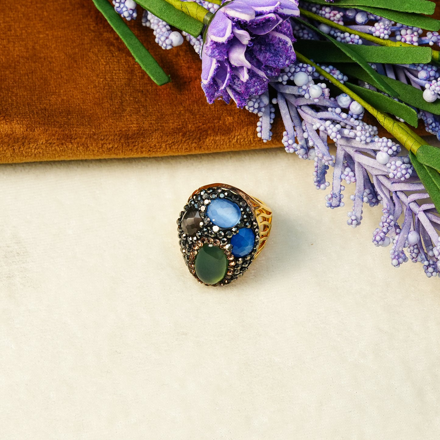 Aanura Gold Stainless Steel Multi-Stone Statement Ring