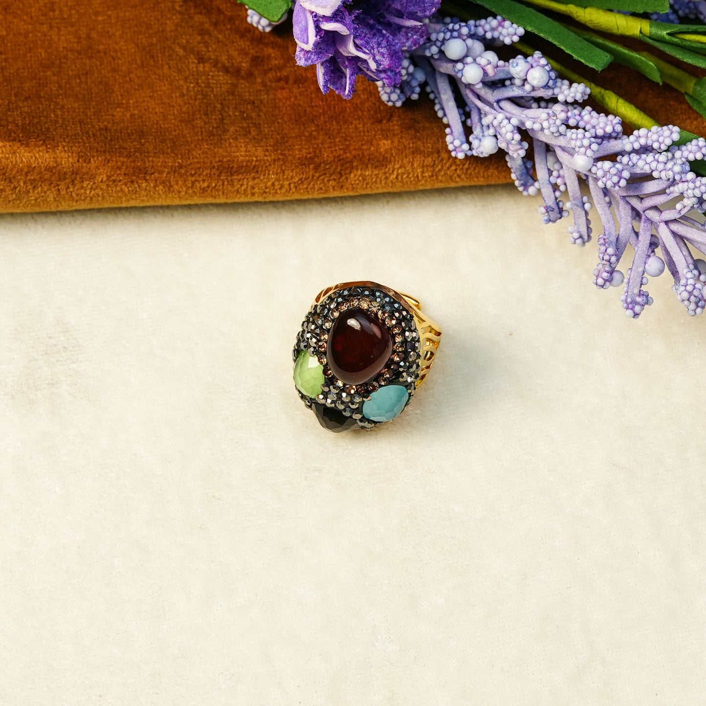 Aanura Gold Stainless Steel Multi-Stone Statement Ring