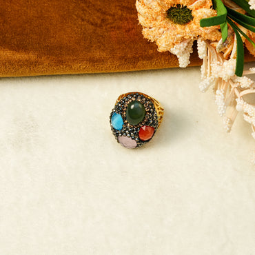 Aanura Gold Stainless Steel Multi-Stone Statement Ring