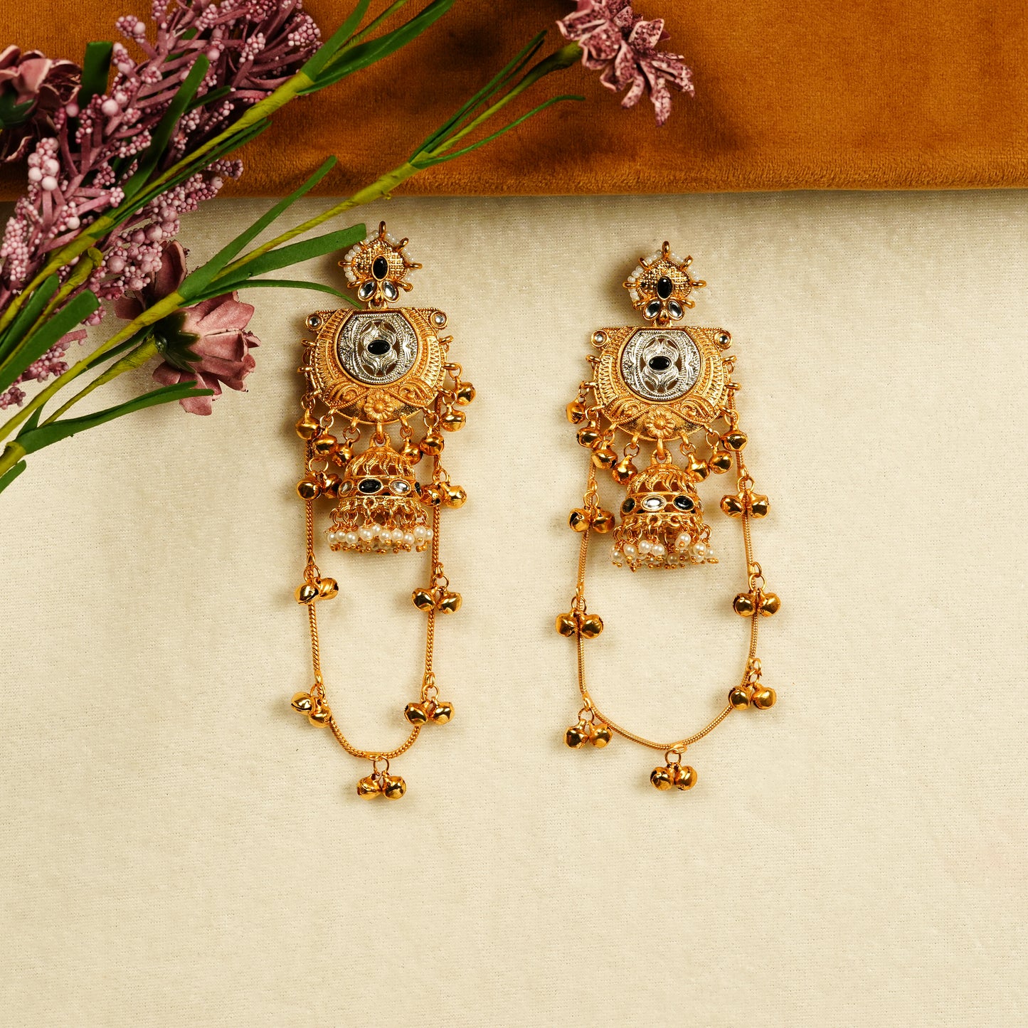 Aanura Gold Plated Temple Statement Earrings
