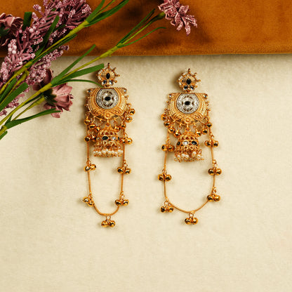 Aanura Gold Plated Temple Statement Earrings
