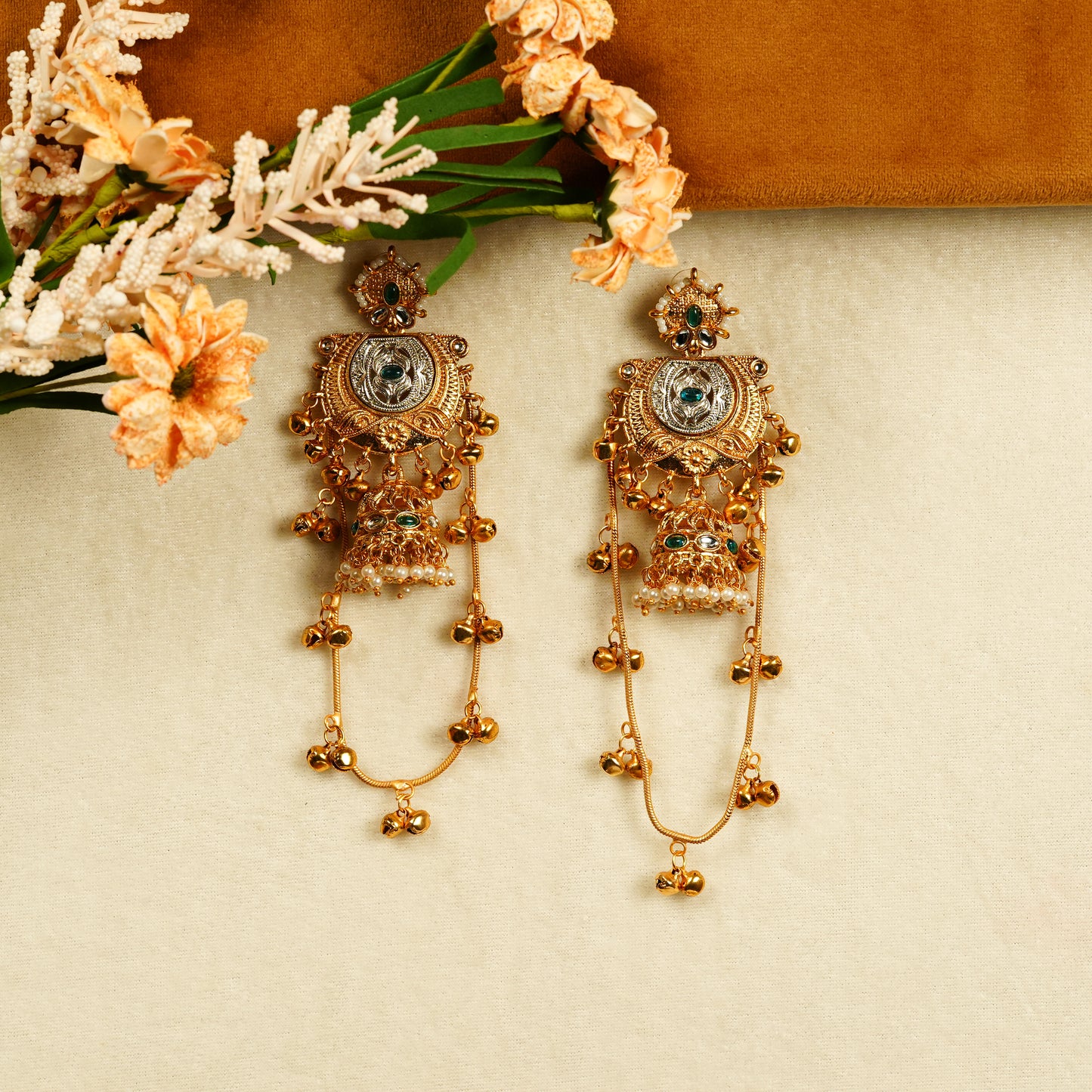Aanura Gold Plated Temple Statement Earrings