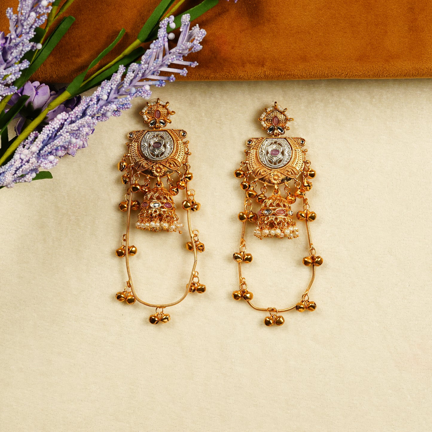 Aanura Gold Plated Temple Statement Earrings