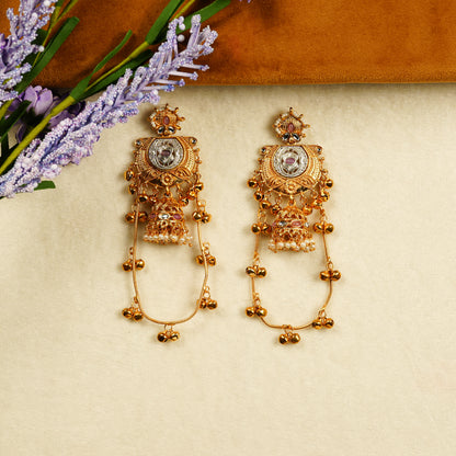 Aanura Gold Plated Temple Statement Earrings