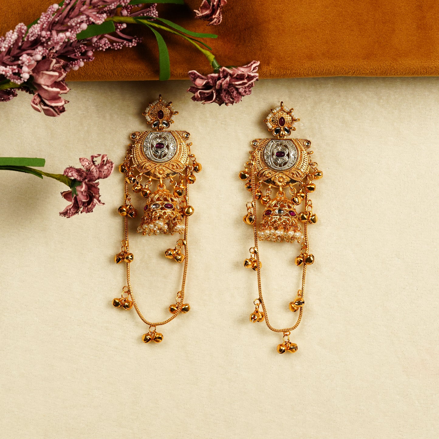 Aanura Gold Plated Temple Statement Earrings
