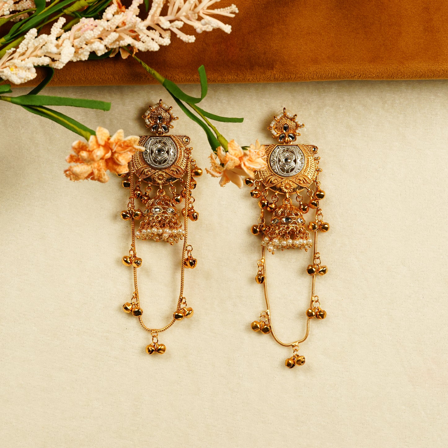 Aanura Gold Plated Temple Statement Earrings