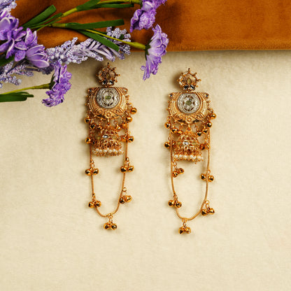 Aanura Gold Plated Temple Statement Earrings