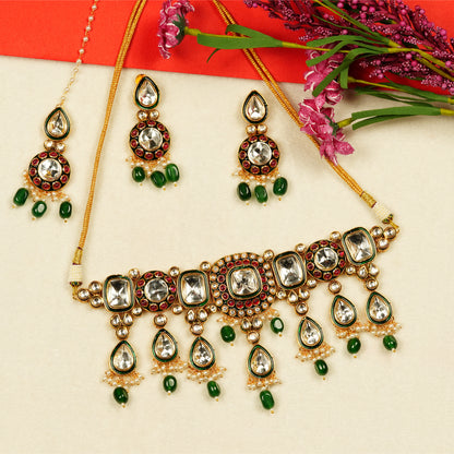 Aanura Gold Plated Traditional Necklace & Earring Set