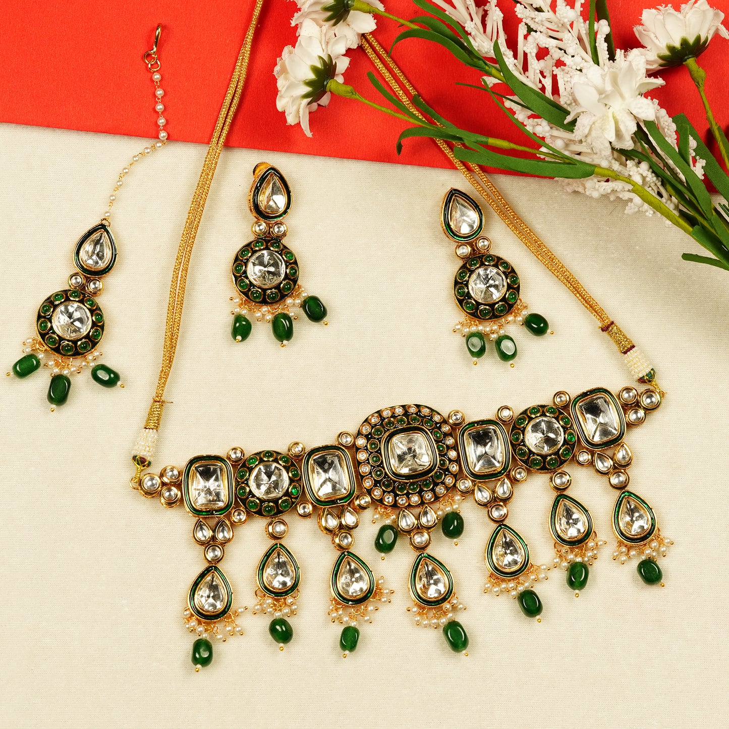 Aanura Gold Plated Traditional Necklace & Earring Set