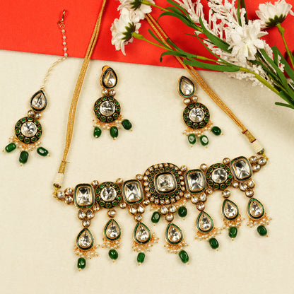 Aanura Gold Plated Traditional Necklace & Earring Set