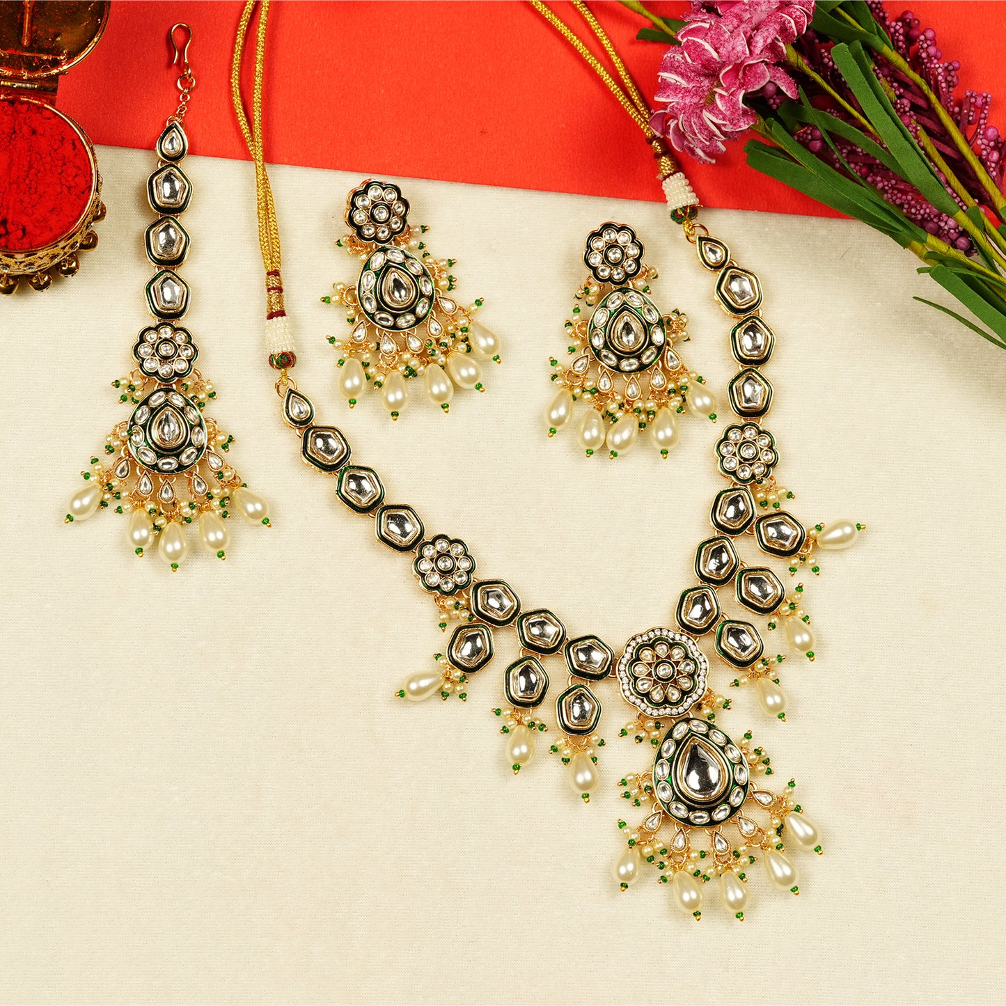 Aanura Gold Plated Traditional Necklace Set