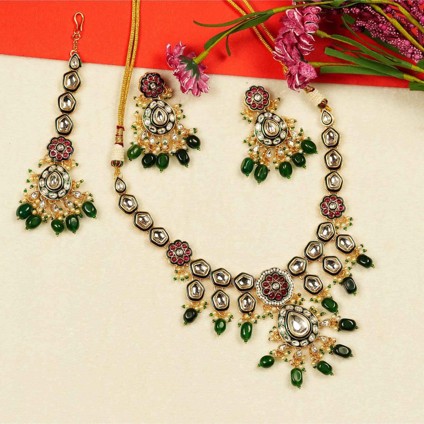 Aanura Gold Plated Traditional Necklace Set