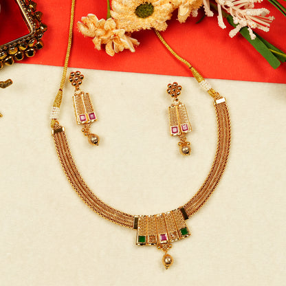 Aanura Gold Plated Layered Necklace & Earring Set
