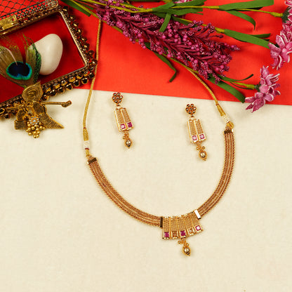 Aanura Gold Plated Layered Necklace & Earring Set