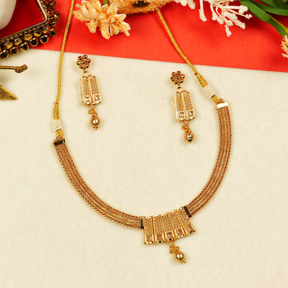 Aanura Gold Plated Layered Necklace & Earring Set