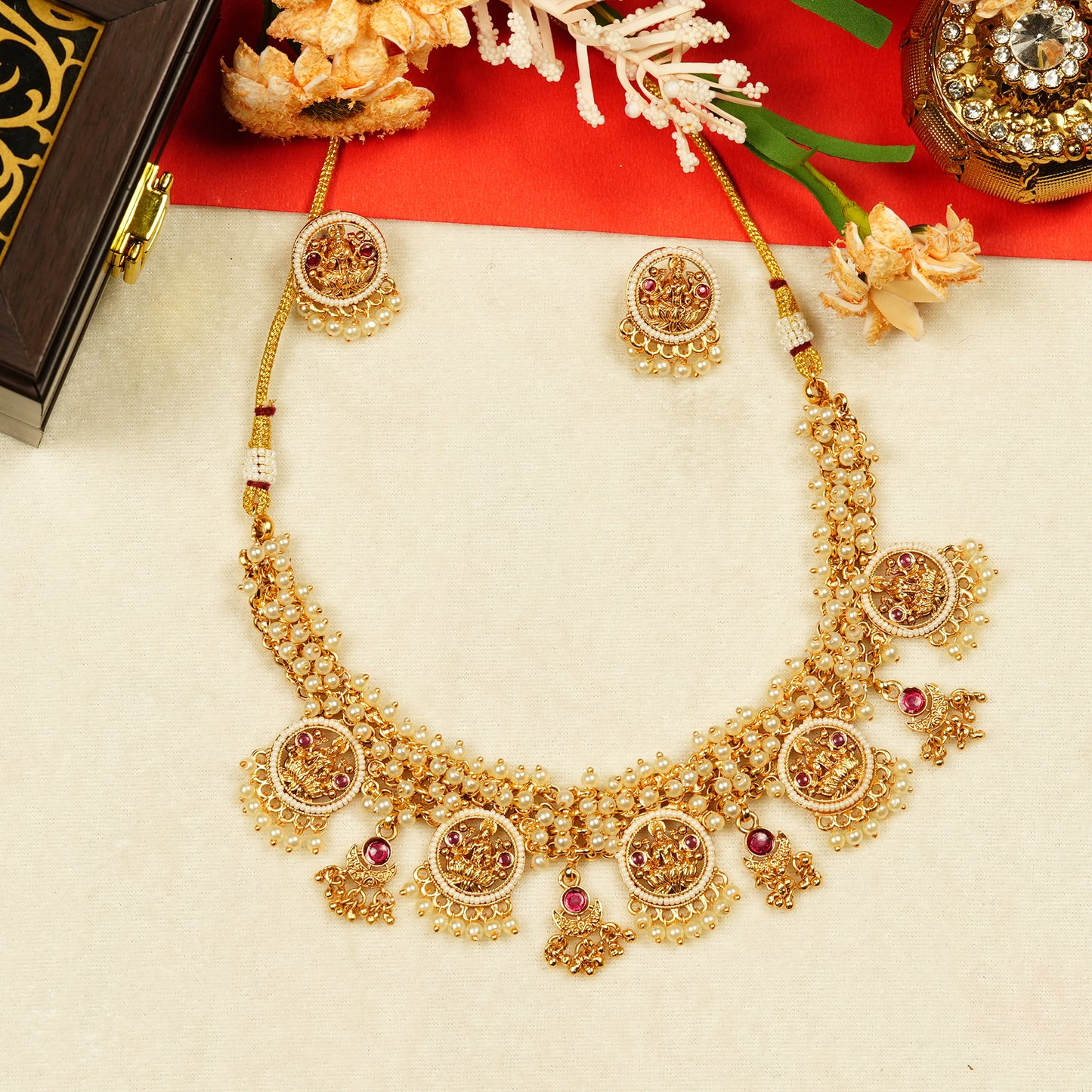 Aanura Traditional Necklace Set in Gold-Plated Finish