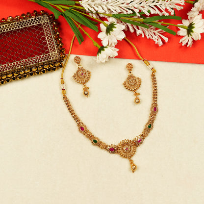 Aanura Gold Plated Sunburst Necklace Set