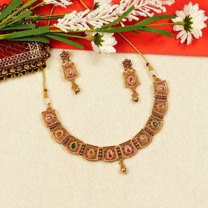 Aanura Gold Plated Heritage Panel Necklace Set
