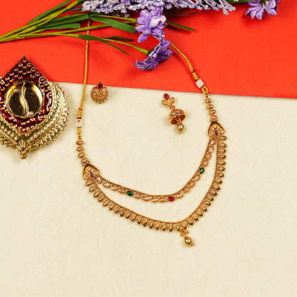 Aanura Gold Plated Dual-Layer Necklace Set