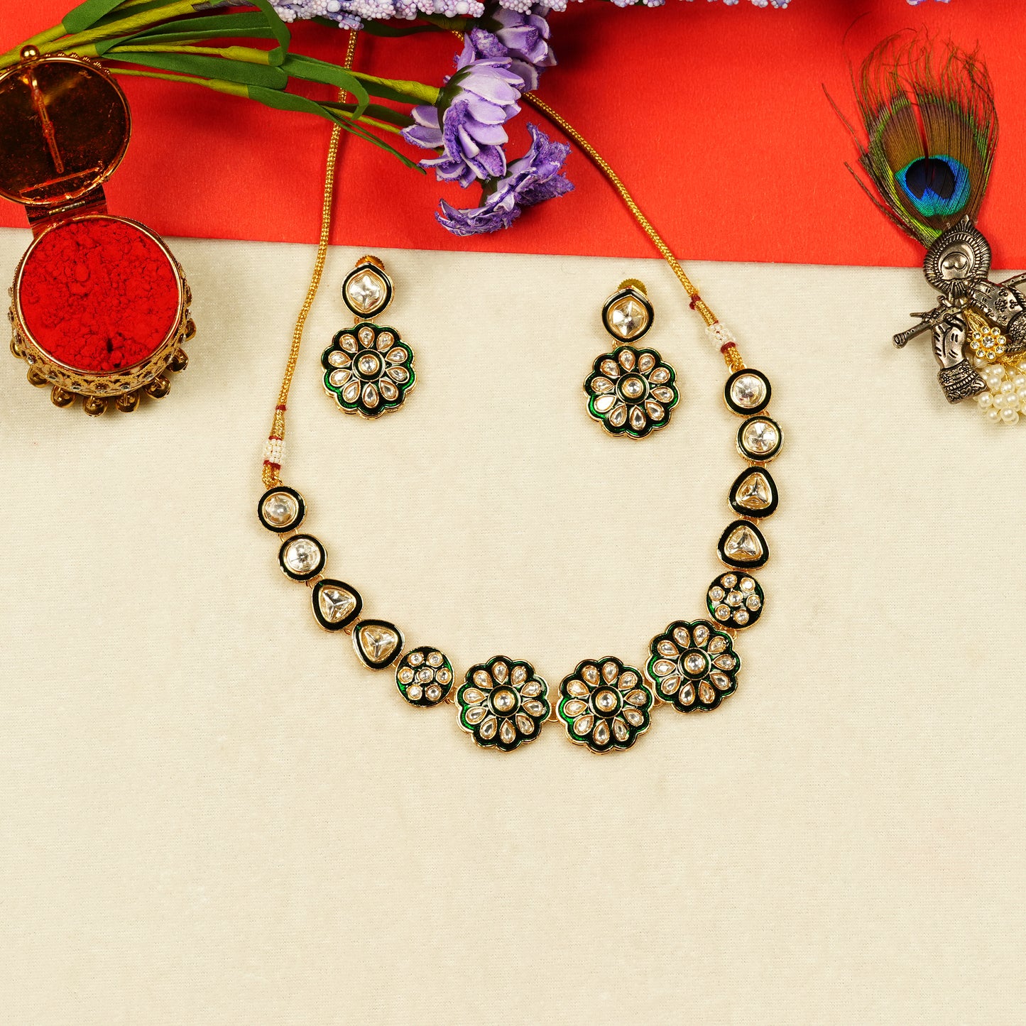 Aanura Gold Plated Floral Necklace Set