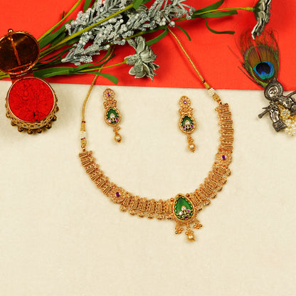 Aanura Gold Plated Emerald Aura Necklace Set