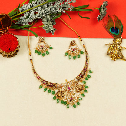 Aanura Gold Plated Temple Necklace & Earring Set