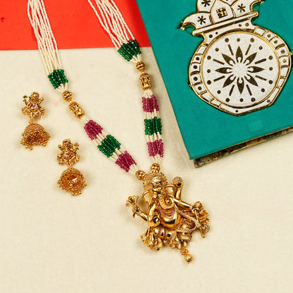 Aanura Gold Plated Sacred Motif Long Necklace Set