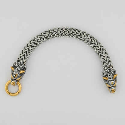 Aanura Dual-Tone Wolf Head Bracelet For Men's