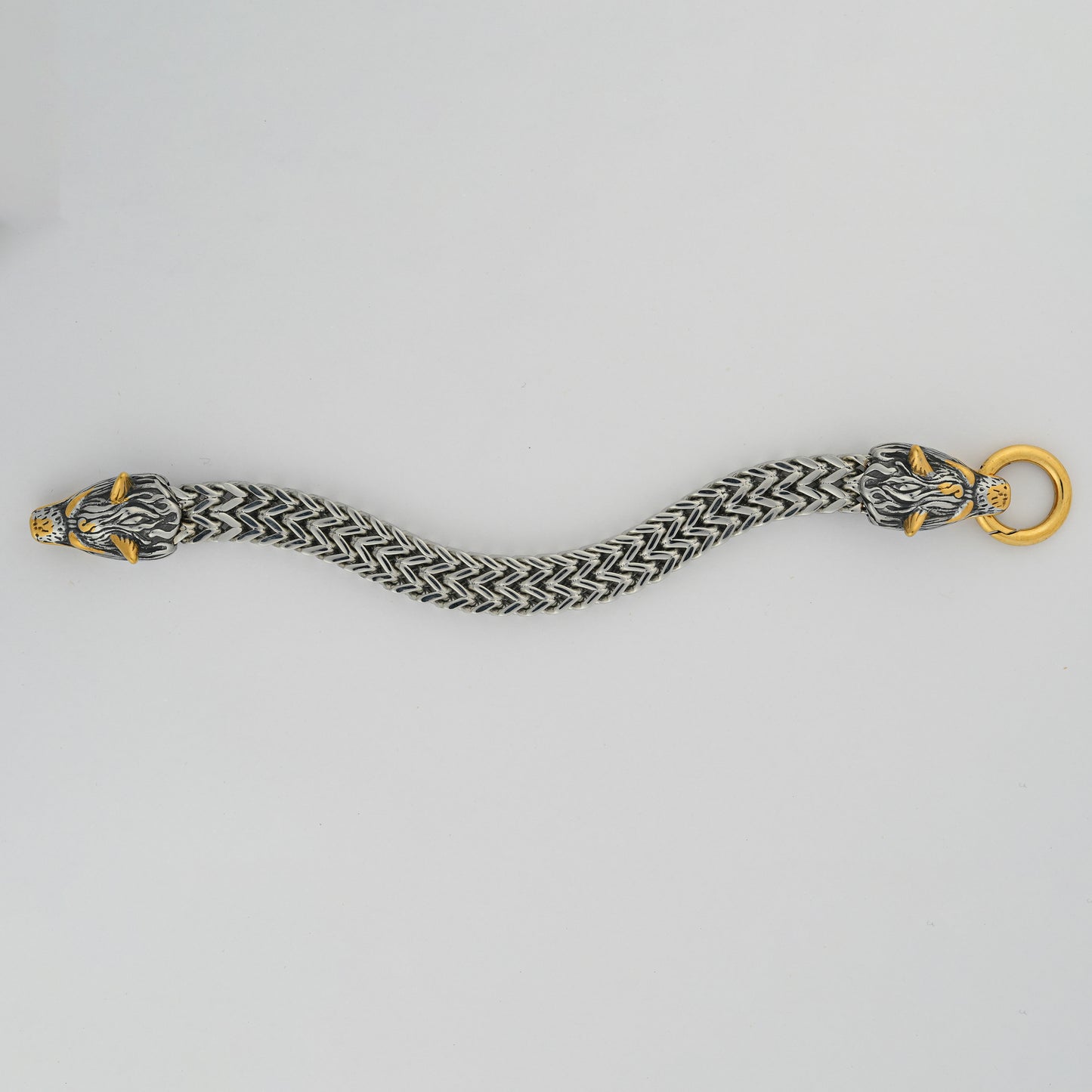 Aanura Dual-Tone Wolf Head Bracelet For Men's