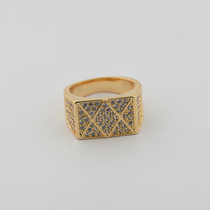 Aanura Gold-Plated Geometric Crystal Ring For Men's