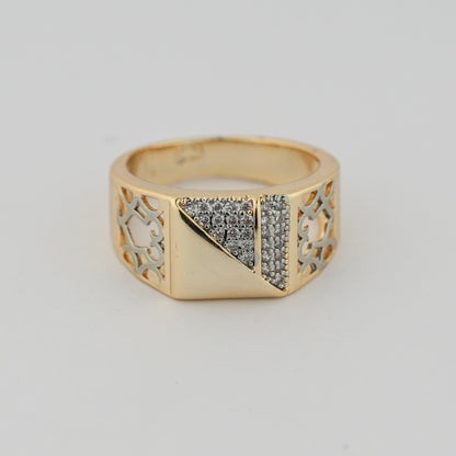 Aanura Gold-Plated Crystal Panel Ring For Men's