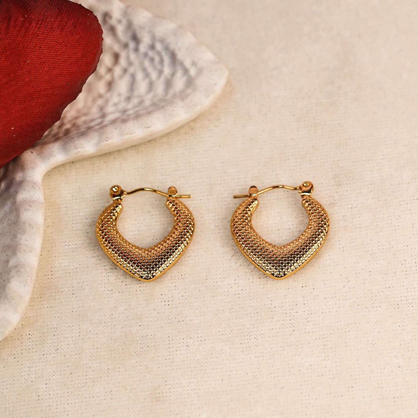 Aanura Gold Plated Textured Hoop Earrings