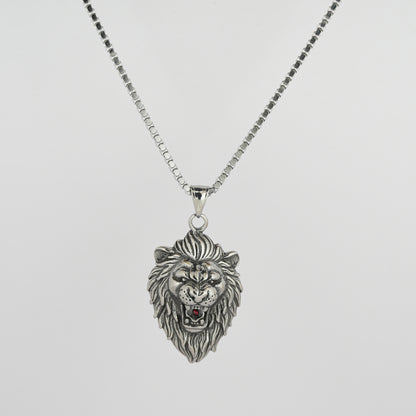 Aanura Silver Lion Pendant Chain For Men