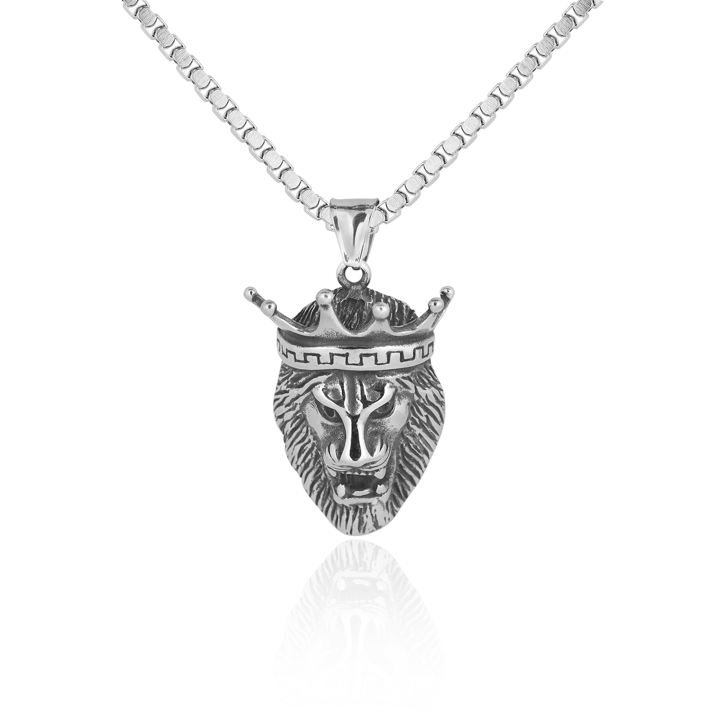 Aanura Silver Crowned Lion Chain For Men