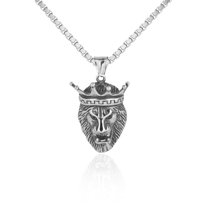 Aanura Silver Crowned Lion Chain For Men