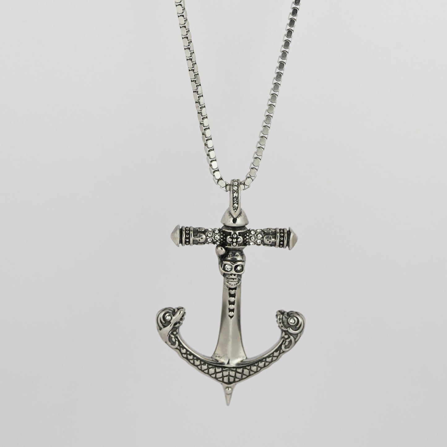 Aanura Silver Anchor Cross Chain  For Men