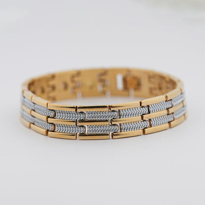 Aanura Gold Stainless Steel Textured Bracelet For Men
