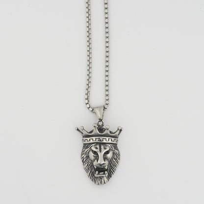 Aanura Silver Crowned Lion Chain For Men