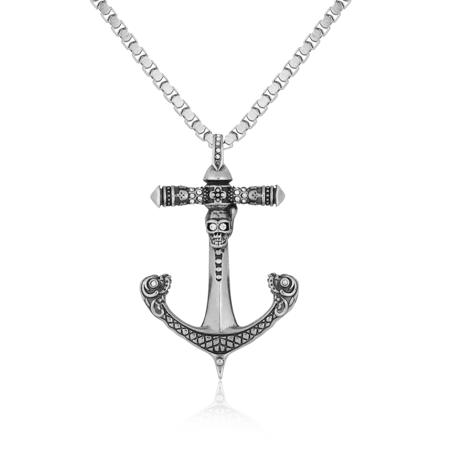 Aanura Silver Anchor Cross Chain  For Men