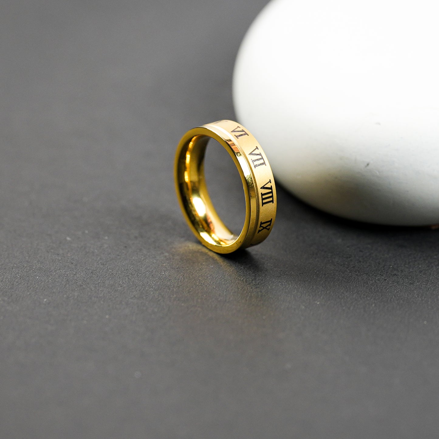 Aanura Gold-Plated Roman Numeral Ring For Men's
