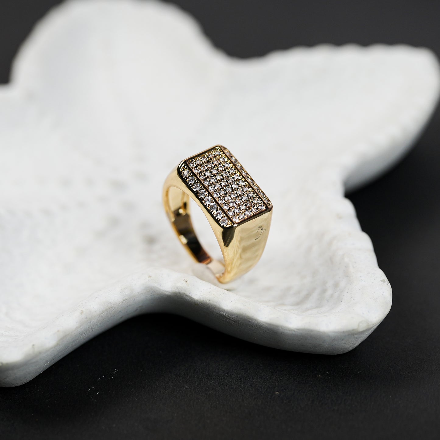 Aanura Gold-Plated Crystal Grid Ring For Men's