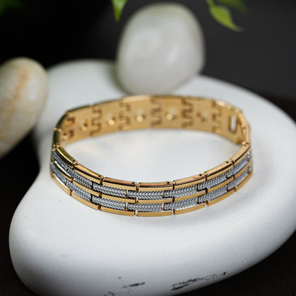 Aanura Gold Stainless Steel Textured Bracelet For Men