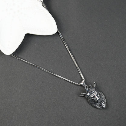 Aanura Silver Crowned Lion Chain For Men