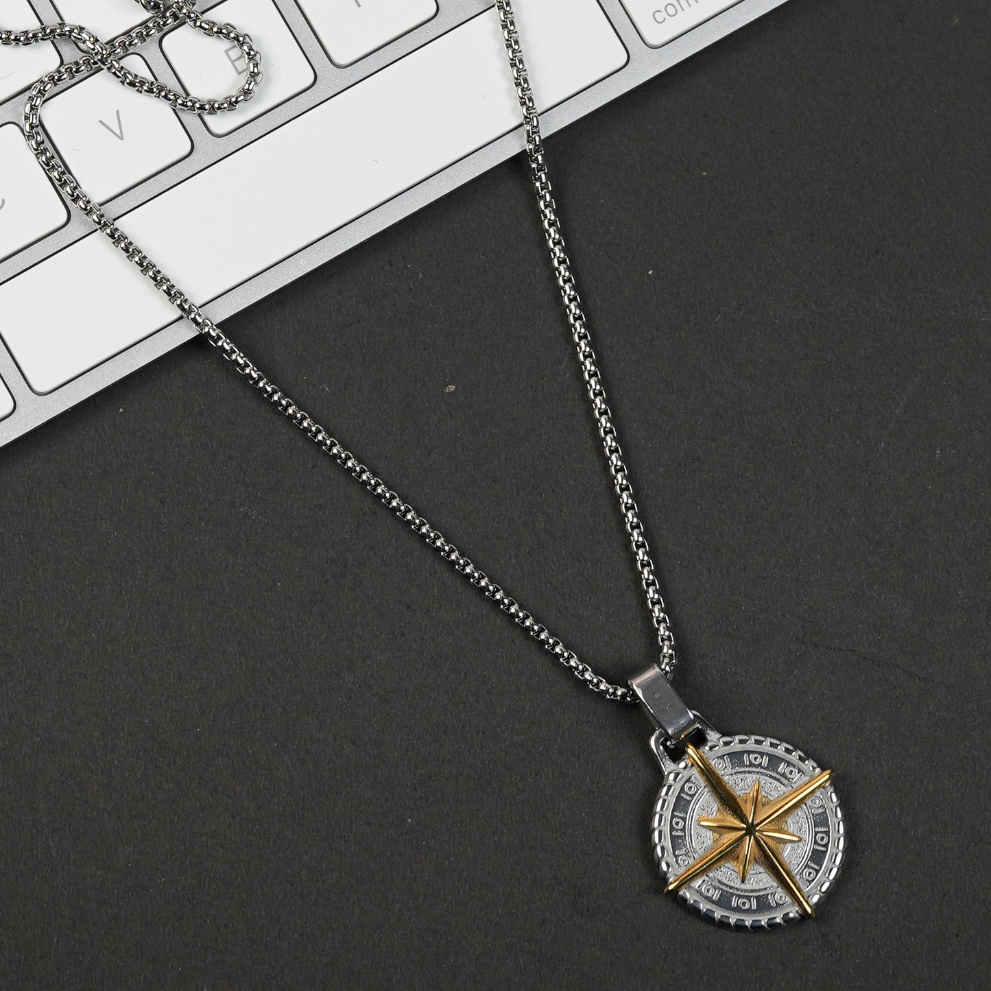 Aanura Dual-Tone Compass Chain For Men's