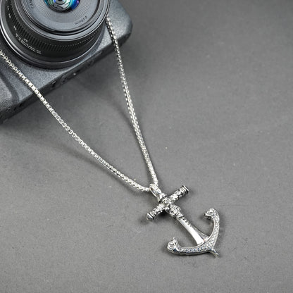 Aanura Silver Anchor Cross Chain  For Men