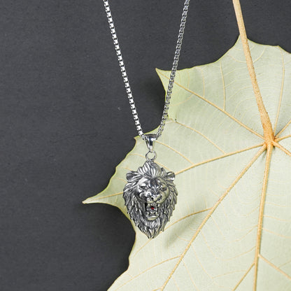Aanura Silver Lion Pendant Chain For Men