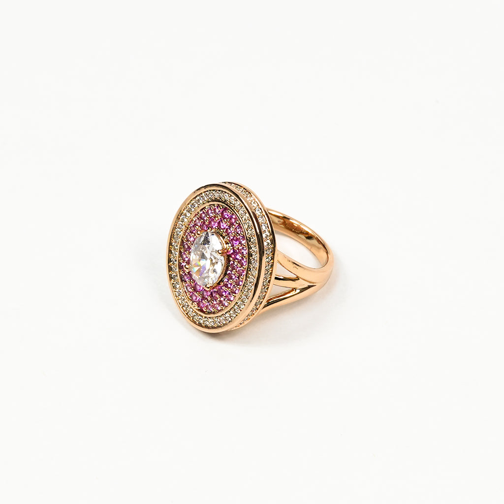 Aanura Gold Tone Oval Crystal Halo Ring