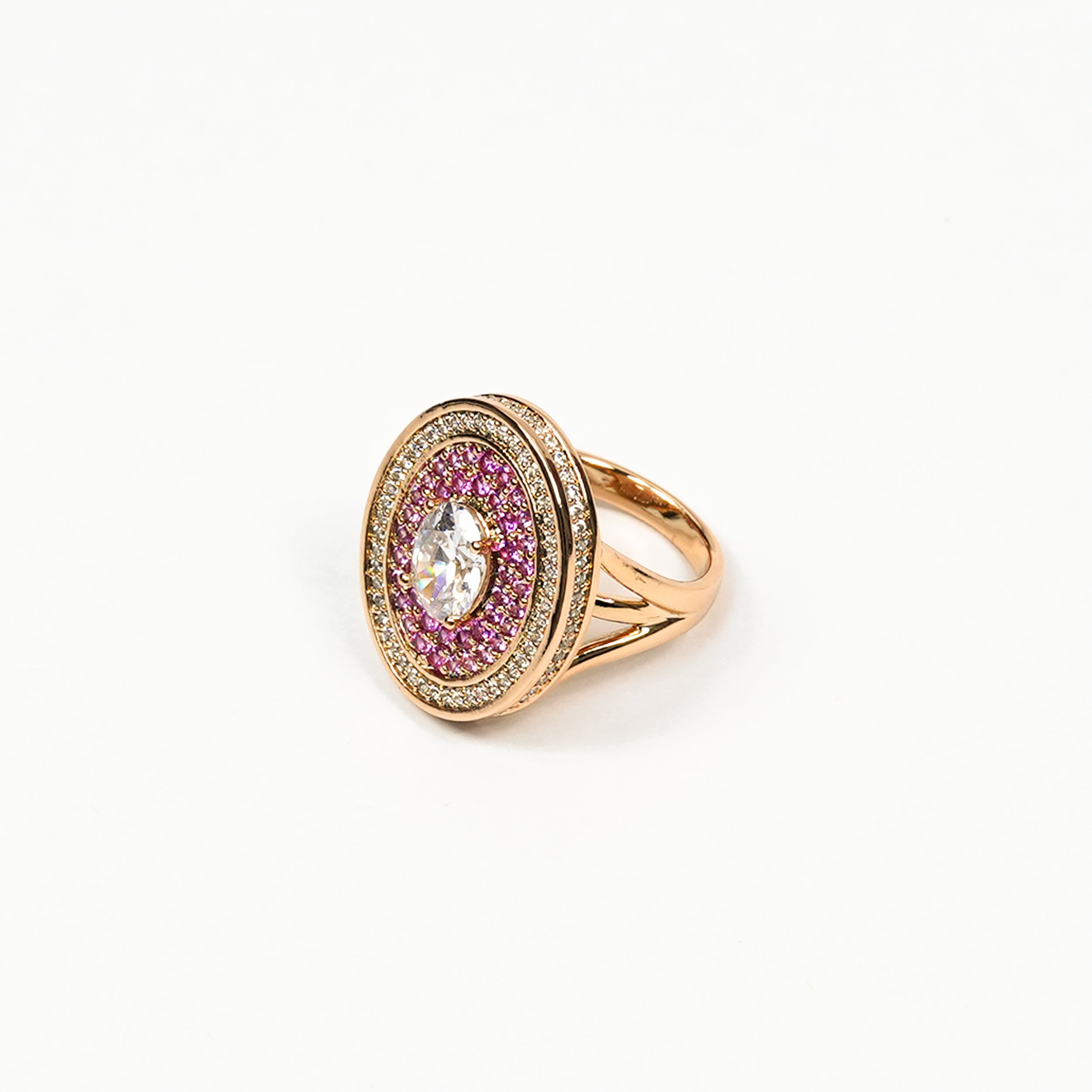 Aanura Gold Tone Oval Crystal Halo Ring