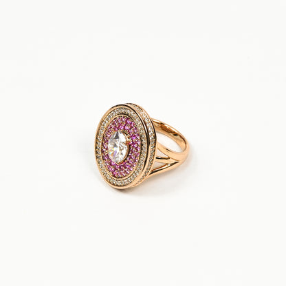 Aanura Gold Tone Oval Crystal Halo Ring